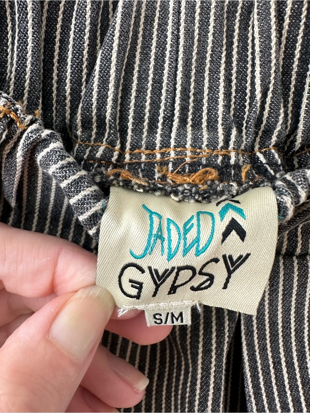 Jaded Gypsy On The Road Crop Striped Denim Patchwork Jean Pants SZ S/M - Picture 3 of 6